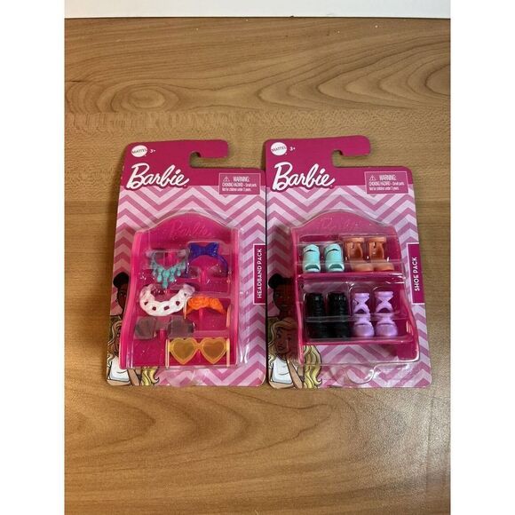 NEW Mattel Barbie Accessories Lot of 2 Packs Shoes Headbands 2020 - Picture 1 of 4
